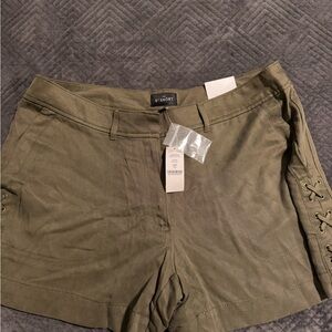 White House Black Market Olive Lace-Up Side Bermuda Shorts